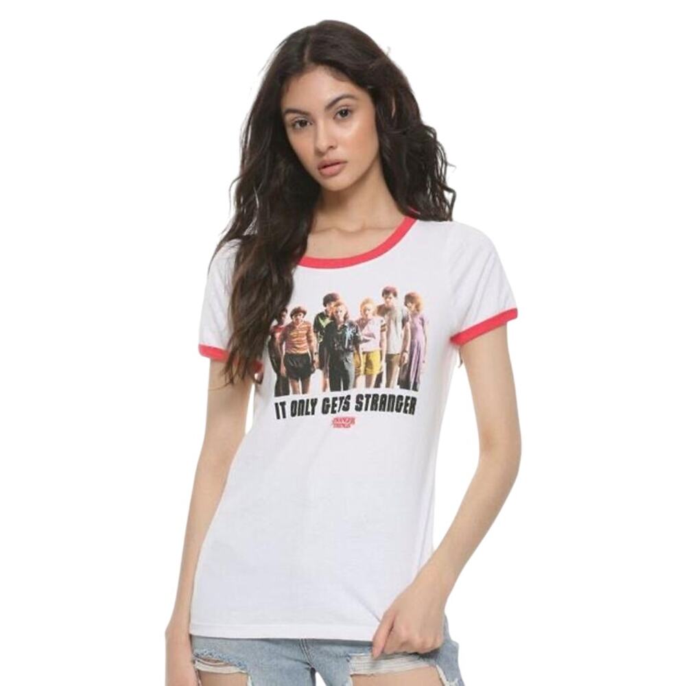 Stranger Things It Only Gets Stranger White T Shirt Teens SZ 2XL women’s